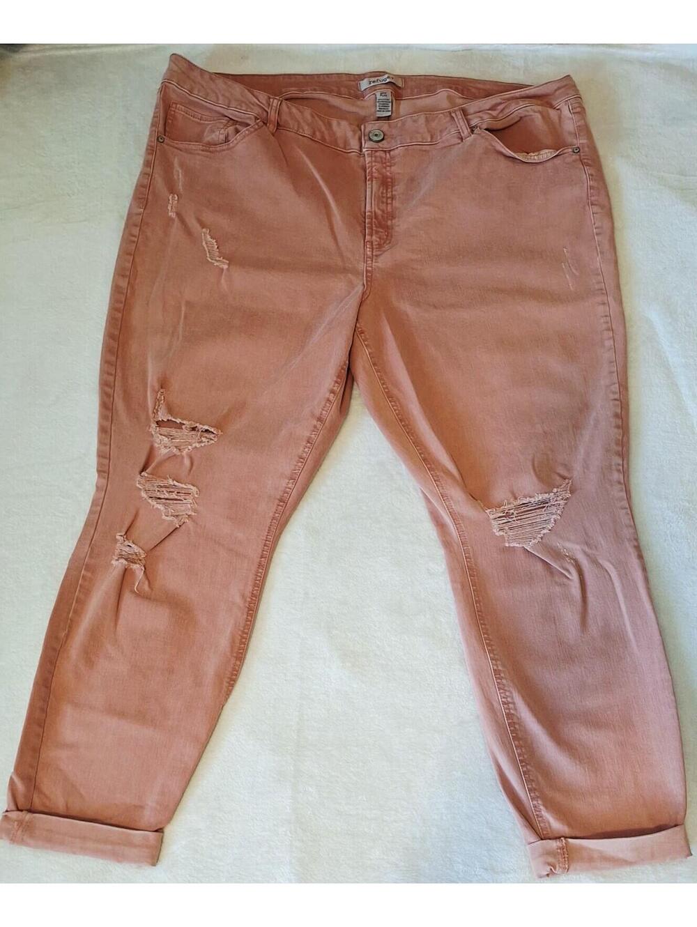 Refuge Women's Plus Size 22 Coral Distressed Ripped Skinny Jeans Stretch